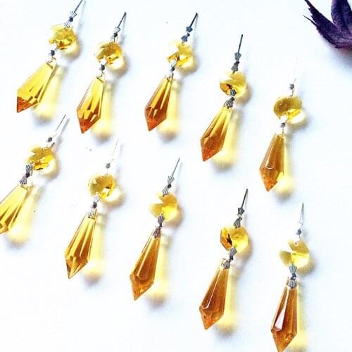 20pcs/lot Gold Crystal Glass Octagon Beads With Gold Icicle Prisms For Birthday Cake Topper Decoration. Chandelier Pendants