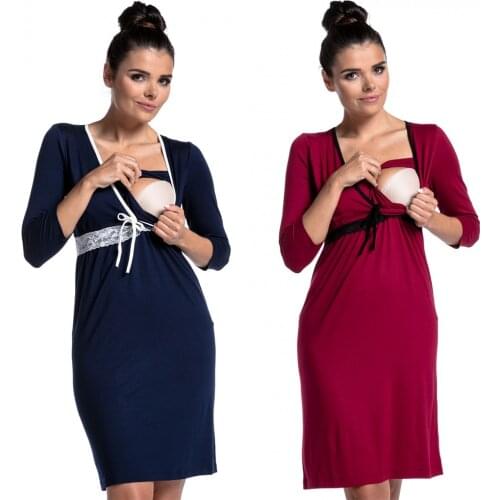 2021 Fashion Lace Nursing Clothing Stitching deep V-neck Breastfeeding Clothes Maternity Dresses Pregnant Dress pajamas Q0214