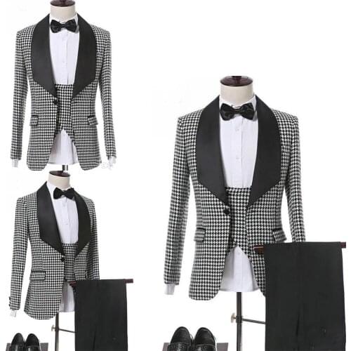 3 Pcs Designer Mens Suits Shawl Lapel Wedding Tuxedos 2020 Slim Fit Groom Groomsmen Suit Mens Formal Wear