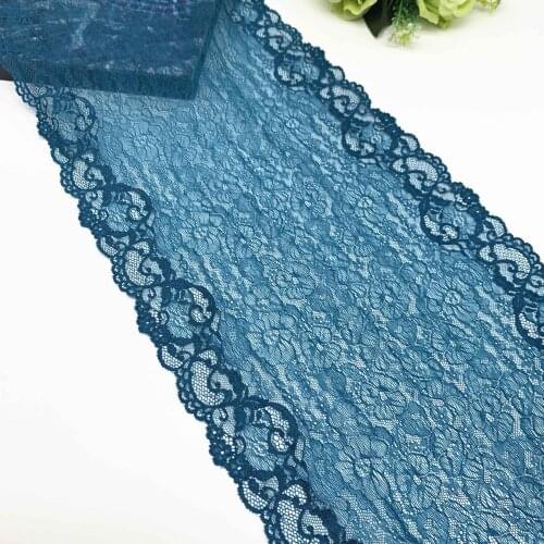 3y/lot Width 25.50cm Ink Blue Floral Stretch Lace Trim For Lingerie Sewing Craft DIY Apparel Fabric Lace Garment Accessory