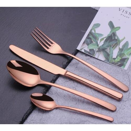 4Pcs Wedding Tableware Stainless Steel Set Rose Gold Flatware Sets Glossy Rose Gold Cutlery Sets wholesale LX9059