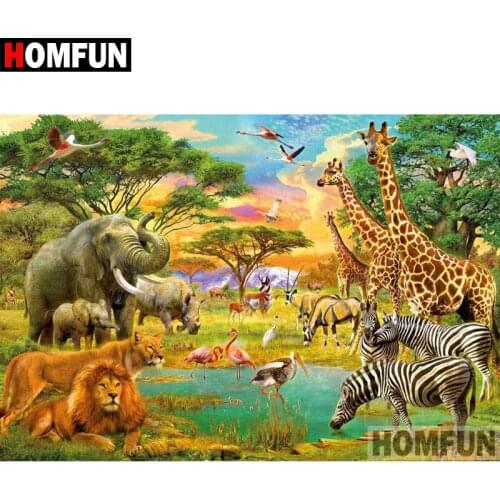 HOMFUN 5D DIY Diamond Painting Full Square/Round Drill "Forest animals" Embroidery Cross Stitch gift Home Decor Gift A08385