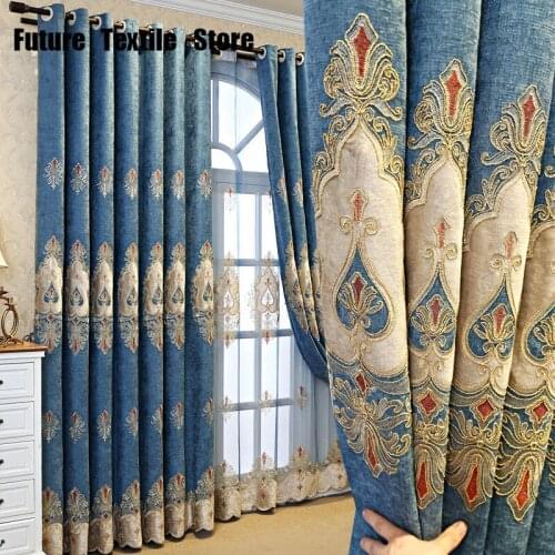 2021 New Velvet Embroidered Curtain Fabric Embroidered Blackout European Style Curtain Curtains for Living Dining Room Bedroom