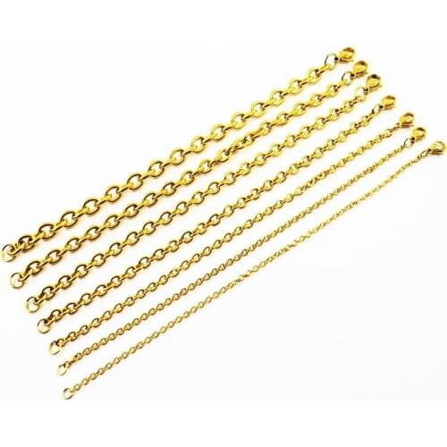 Gold-color Women Chain Bracelet, Stainless Steel Shiny O Link Chain Bracelet, Stainless Steel Jewelry Findings