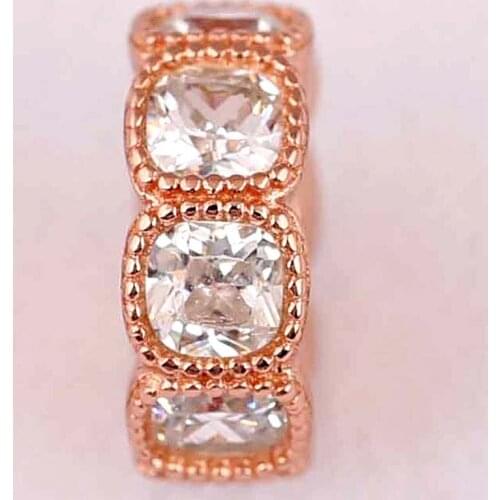 Original Rose Alluring Cushion Spacer With Crystal Beads Fit 925 Sterling Silver Bead Charm Bracelet Bangle DIY Jewelry