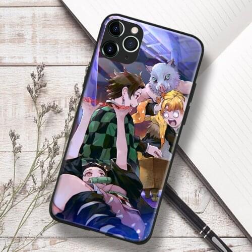 Kimetsu No Yaiba Anime Soft TPU Glass Phone Case for IPhone SE 6s 7 8 Plus X Xr Xs 11 12 Mini Pro Max Samsung