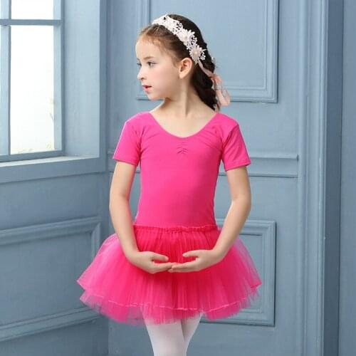 Girls Ballet Dancing Suit Children Dance Clothing Short Sleeved Kids New Lace Ballet Jumpsuit Clothing Student Dance Suit B-5635