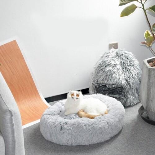Non-slip Long Plush Cat Sleeping House Dog Mat Cushion Round Cat Soft Beds Cat Basket Cushion Sleeping Sofa Warm Winter Nest