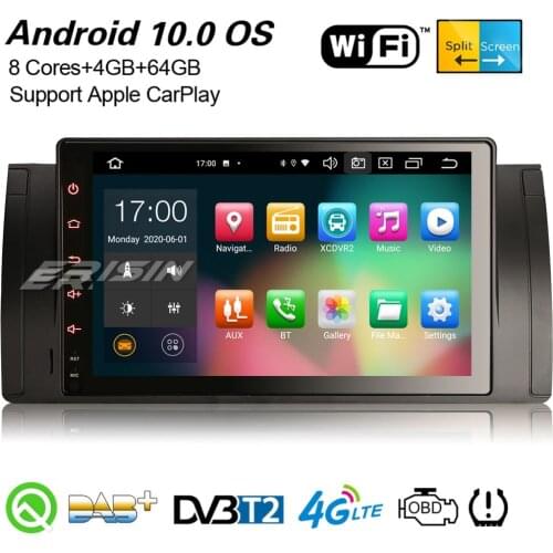 Erisin 8102 9" 8-Core Android 10.0 Car Stereo Carplay DSP DAB+ GPS WiFi USB DVB-T 4G TPMS Canbus OBD2 For BMW 5er E39 X5 E53 M5