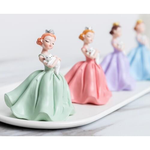 Princess Cat Cartoon Figurine Model Home Decor Miniature Resin Craft Ornament Mini Garden Fairy Decoration DIY Accessories