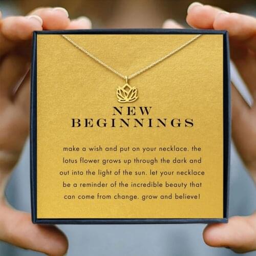 Icareu Romantic Golden Lotus Petal Necklace Alloy Short Clavicle Girl Gold Simple Women Chain Wish Card With Gift Box Jewelry