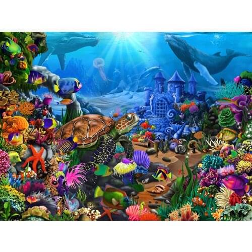 JMINE Div 5D Sea Turtle Underwater Fish Full Diamond Painting cross stitch kits art High Quality Animal 3D paint by diamonds