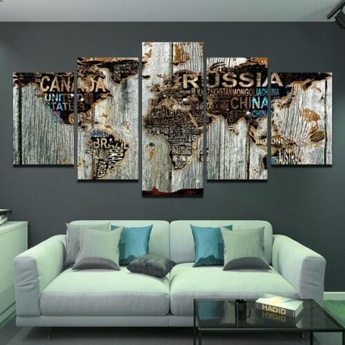 Canvas Painting Art Wall Poster Modern Abstract World Map Painting and Printmaking Room Decor Mural Five Piece Set Without Frame