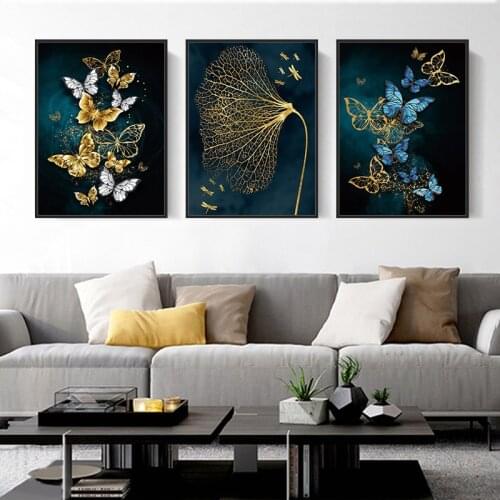 Nordic Art Painting Abstract Gold Color Butterfly Painting Canvas Posters and Print Cuadros Home Living Room Decoration Painting