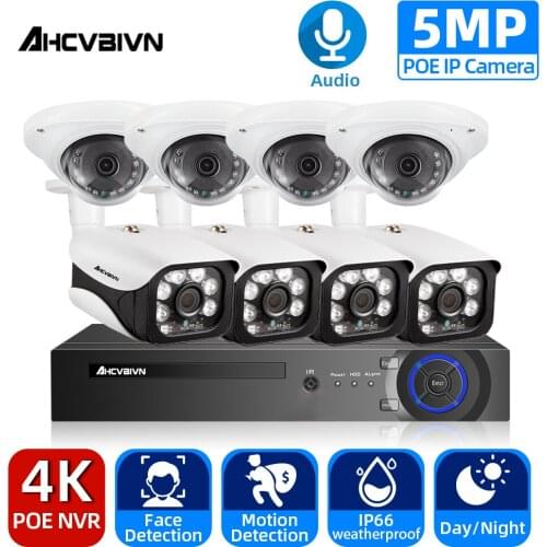H.265 8CH POE NVR Kit CCTV Security System Audio Sound 5MP IR IP66 Waterproof Outdoor IP Camera Plug&paly Video Surveillance Set