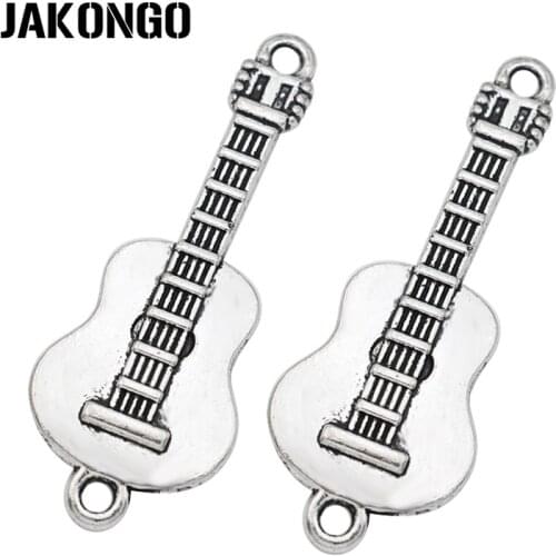 10pcs Antique Silver Plated Guitar Charm Connector for Jewelry Making Bracelet DIY Accessories 47x17mm