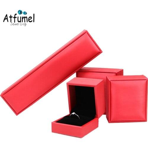 Red PU Leather Wedding Ring Jewelry Organizer Box Earring Necklace Pendant Bracelet Storage Box Engagement Ring Package Gift Box