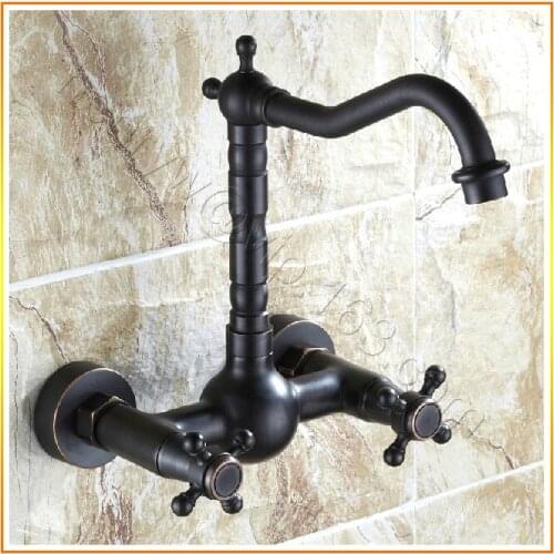 L17235 - Luxury Double Lever Wall Mounted Blackened and Bronze Colors Brass Kitchen Faucet