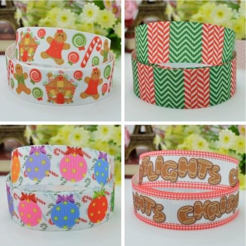 10 Yards 22mm 7/8" Christmas gingerbread chevron Printed grosgrain ribbon hair bow Headwear DIY hair accessories retail