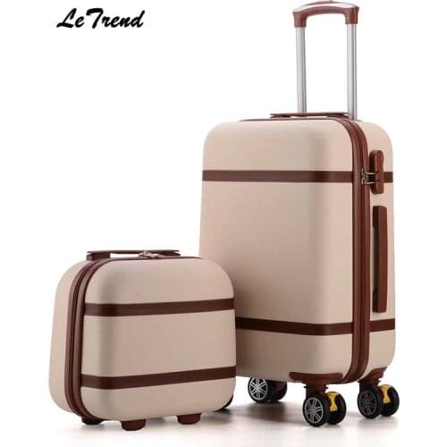 Letrend Vintage ABS+PC Rolling Luggage Set Spinner Trolley Women Travel Bag 20 inch Cabin Suitcases Wheel 24/26 inch Retro Trunk