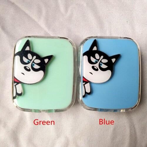 LIUSVENTINA DIY Acrylic Cute Pet Dog Alaskan Malamute Contact Lens Case with Mirror Box Container for Color Lenses Gift for Kids
