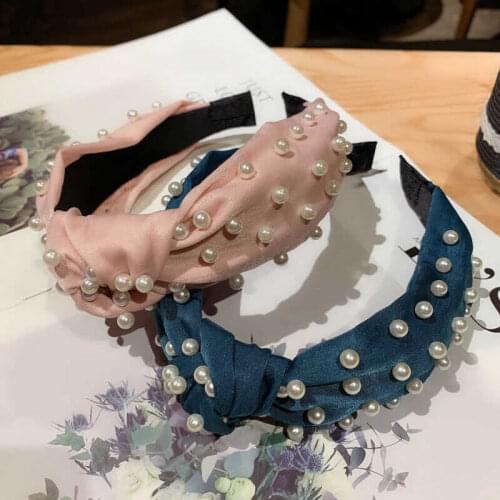 Fashion Knot Headband Pearl Wide Tie Band Hoop Fabric Hairband For Womens Hair Accessories