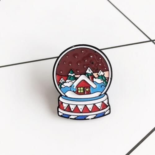 Cartoon Crystal Ball Brooch for Women Creative Colored Snow Scene Skirt Bag Badge Enamel Pin Brooches Jewelry Princess Gifts