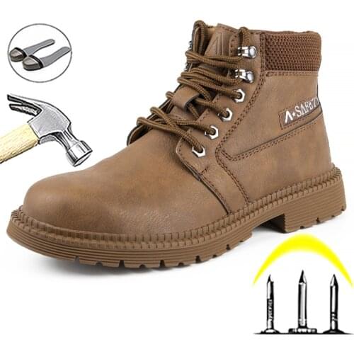 2021 Leather Boots Male Work Shoes Boots Puncture-Proof Safety Boots Men Steel Toe Shoes Indestructible Men Boots Winter Shoes