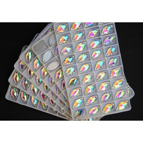 All Sizes Crystal AB Color Navette Sew on stone 5*10mm,6*12mm,7*15mm,9*18mm,13*22mm,15*31mm horse eye Flatback Sewing Beads