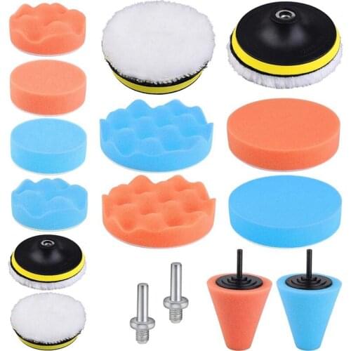 NEW-16 Pack Car Polishing Sponge Kits Polishing Pads Sponge Buffing Pads Waxing Pads Polishing Pads Set with Drill Adapter