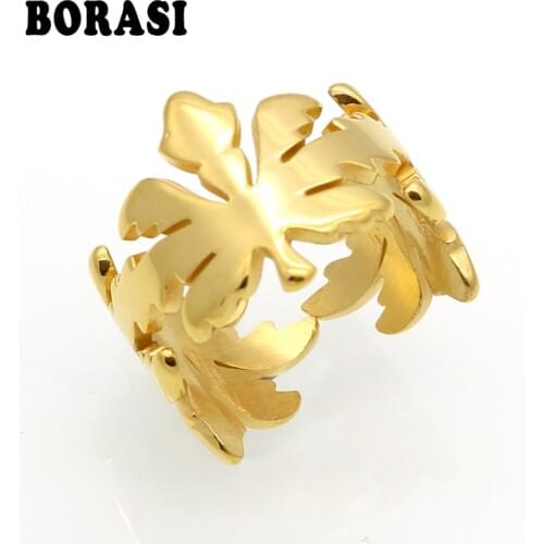 New Arrival Style White Gold/ Gold Color Wedding Ring For Women With Stainless Steel Vintage Leaf Shape Rings