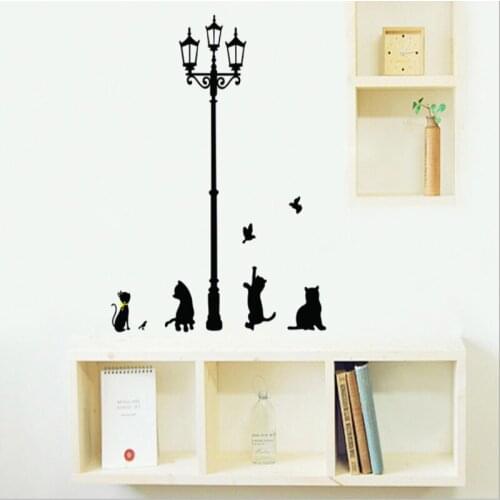 Top Quality Ancient Lamp Cat Bird Wall Sticker&Cat&Bike With Large Love&Cat And Stairs Wall Mural Room Decal Wallpaper