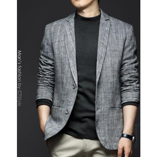 Autumn mens linen casual suit jacket trend business cotton and linen small suit 2020 autumn jacket new trend
