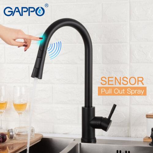 GAPPO Sensor Touch Kitchen Faucets Black Touch Inductive Sensitive Faucets Stainless Steel Mixer Tap Single Handle Dual Outlet W
