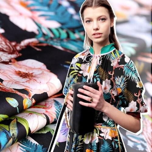 Silk Printed Double Joe Satin Fabric Mulberry Spandex Cool Breathable Silky Drape Shirt Dress Clothing Fabrics Sewing Material