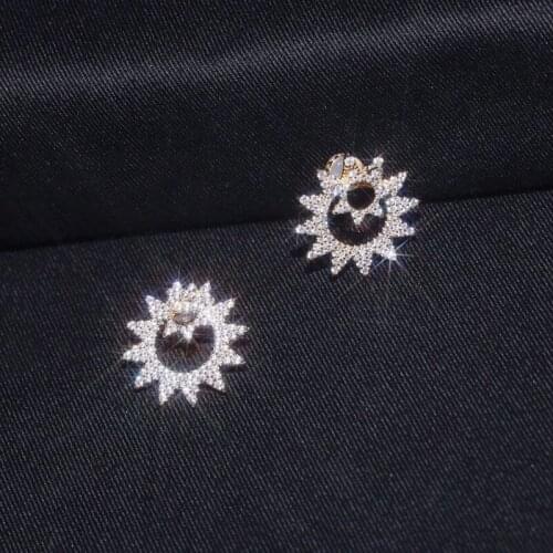 SOELLE Fashion Real 925 Sterling Silver 3 Gold Colors Double Sun Stud Earrings Micro Full Cubic Zirconia Stones Women Jewelry