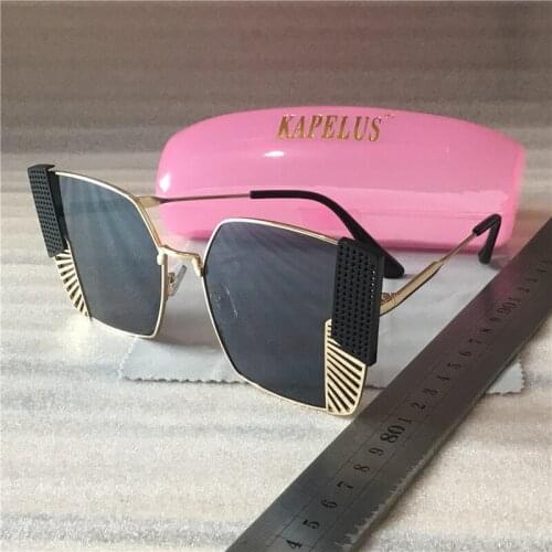 KAPELUS Metal frame sunglasses Square big face sunglasses Openwork mosaic glasses