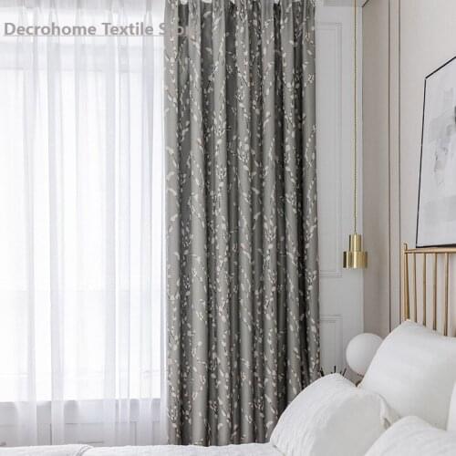 Modern Simple Polyester-cotton Printed Curtains European Gray Light Luxury Curtains Customized for Living Room and Bedroom