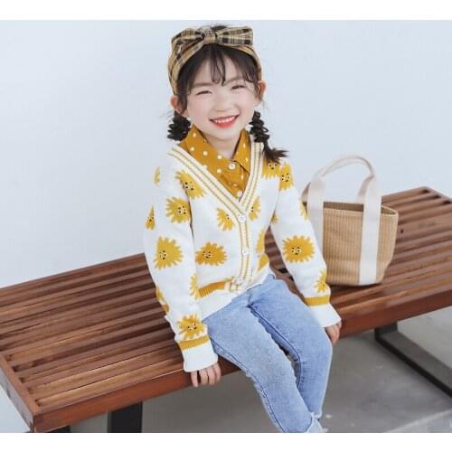 Girl Sweater Kids Baby Outwear Tops 2021 Flower Thicken Warm Winter Autumn Long Sleeve Knitting Cardigan Children Clothing