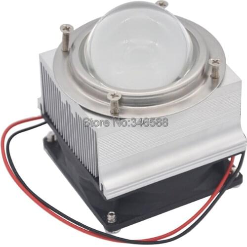 20W - 50W High Power LED Aluminium Heat Sink Cooling Fan + 90 Degree 66mm Optical Glass Lens +Silicone Ring + Fixed Bracket Set