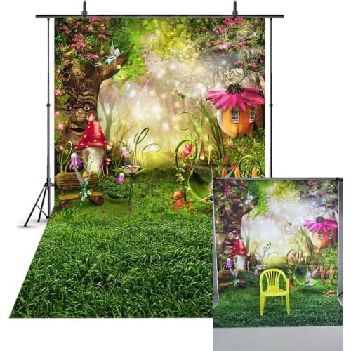 Spring Scenery Backdrop Easter Egg Grassland Fairy Tale Forest Children Newborn Mushrooms Elves Flowers Photo Background