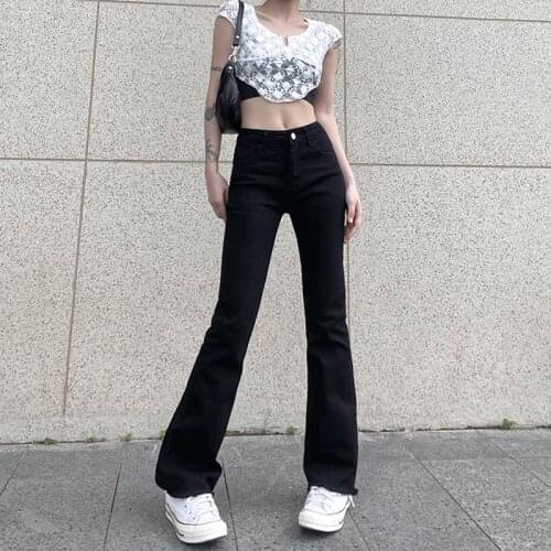 Black Flared Jeans Women High Waist Slim Streetwear Denim Trousers Flared Pants Lady Casual Denim Boot Cut Pants 2021 Autumn
