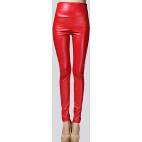 Female Sexy Elastic Stretch Faux Leather Skinny Pencil Pant Woman Tight Trouser Autumn Winter Women Thin Velvet Pu Leather Pants