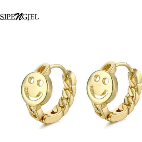 Fashion cute Smile Face Hoop Earrings Gold Sliver Color Geometric vintage Earing for women Girl Jewelry 2020 trend