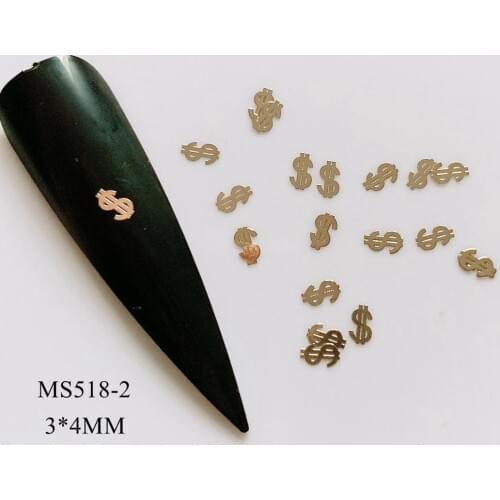 MS518-2 100pcs Gold US Dollar Shape Cute Metal Sticker Nail Art Metal Pieces Nail Art Decoration Non-adhesive Sticker