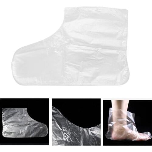 100Pcs Disposable Plastic Foot Covers Transparent Shoes Cover Paraffin Bath Wax SPA Therapy Bags Liner Booties for Women Men