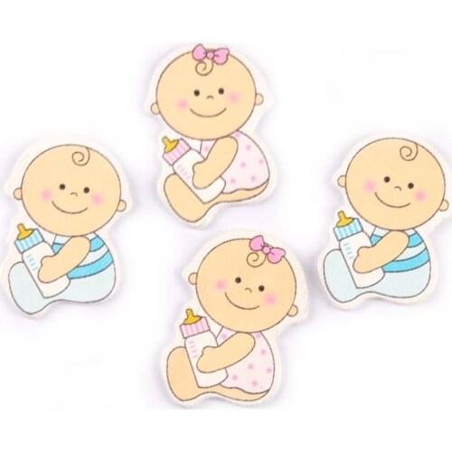 20pcs No Holes Lovely Blue/pink Baby Painted Wood Craft DIY Scrapbooking Wooden Ornaments For Home Decoration 26x38mm M0375x