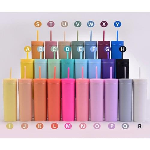 Hot sales rainbow color double wall matte finish reusable skinny 16oz plastic tumbler double wall tumbler with straw