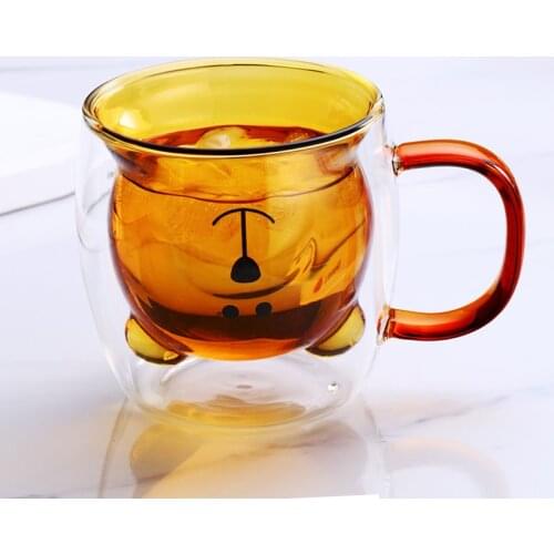 250ml 3D Bts Creative Glass Mug Water Bottle Lovely Bear Heat-resistant Double Wall Coffee Cup Milk Juice Mugs Cute Beer Glasses
