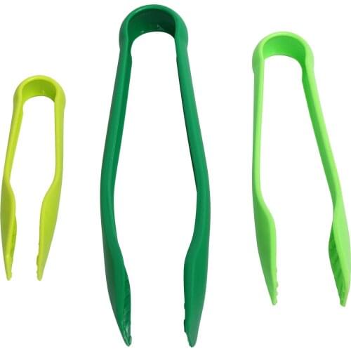 3pcs/set Kitchen Tongs Vegetable Clip Food Grade PP Plastic Food Clip for Barbecue Salad Grilling Frying Cooking Green